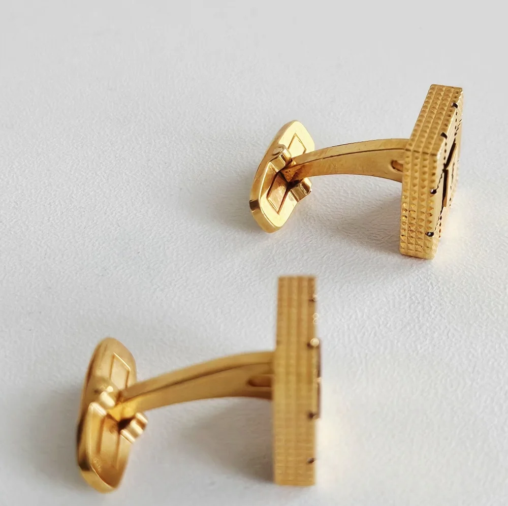 YSL Gold-plated Lattice Grid Logo Cufflinks